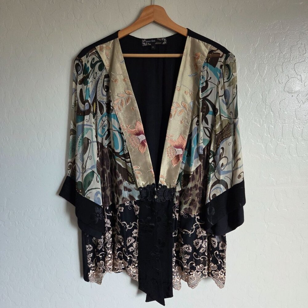 Spencer Alexis Silk Blend Mixed Media Kimono Jacket 2X Whimsigoth Fairy Grunge